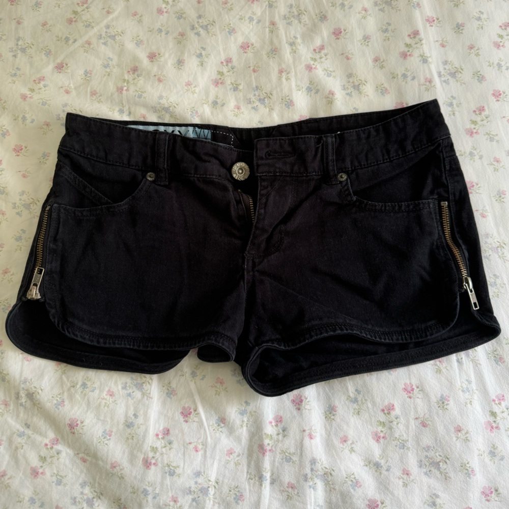 Black denim shorts